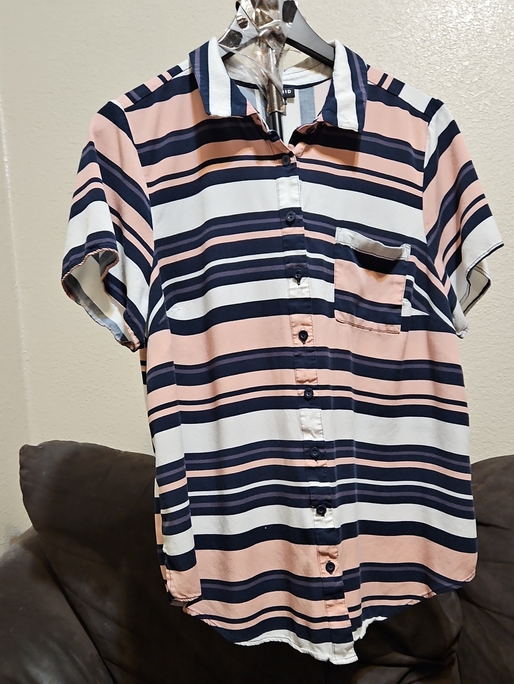 torrid Navy, Pink & White Striped Short-Sleeve Button-Up